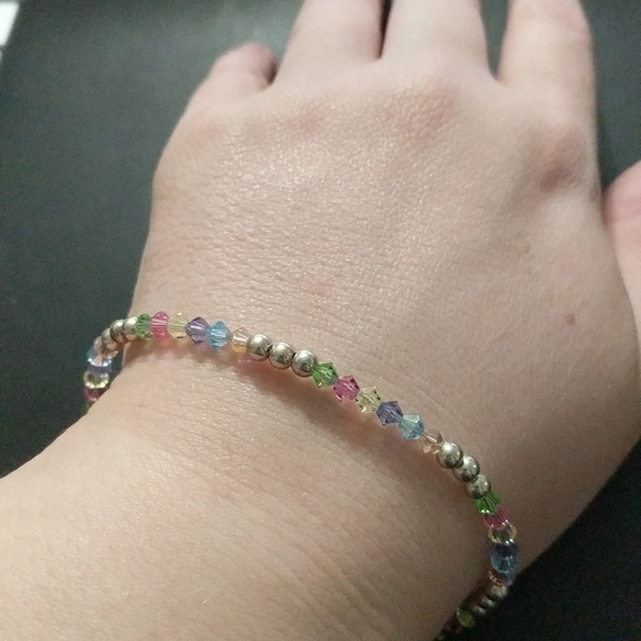Sterling Silver .925 Pastel Colors Delicate Swarovski Crystal Statement Bracelet - Picture 2 of 3